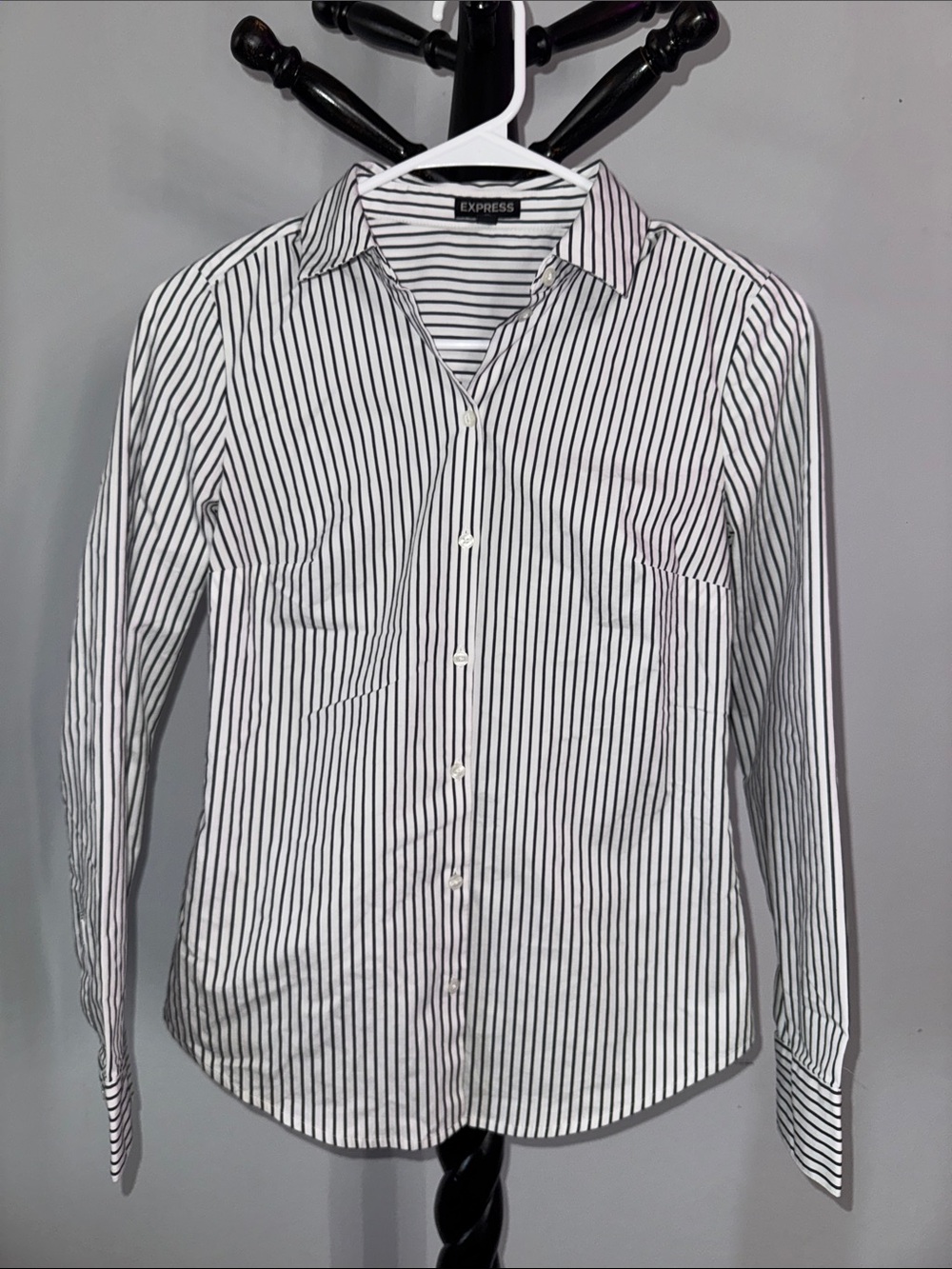 Express White and Black Vertical Stripes Button Down Shirt 5.T
